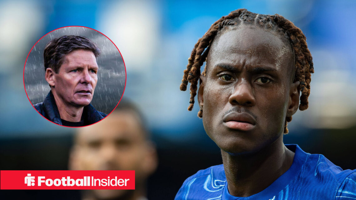 Chelsea's Trevoh Chalobah in action, Crystal Palace manager Oliver Glasner looking upset