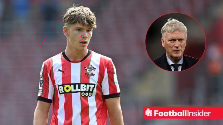 Tyler Dibling and David Moyes Southampton Everton