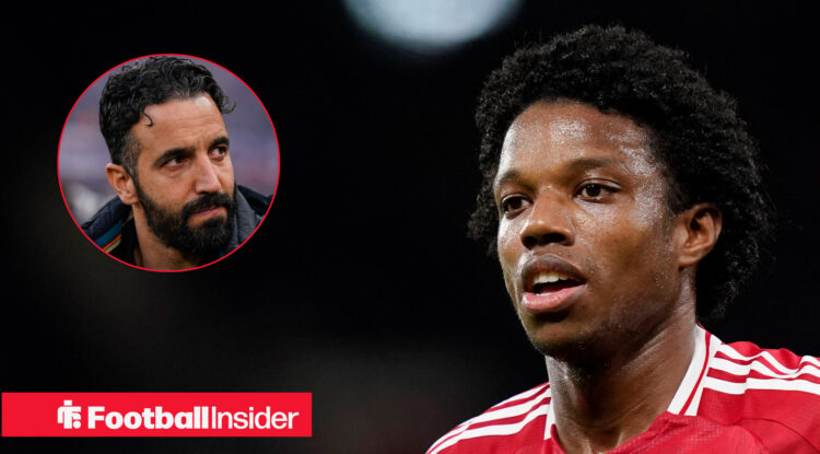Manchester United defender Tyrell Malacia and manager Ruben Amorim