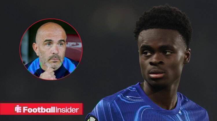 Chelsea's Tyrique George in action and manager Enzo Maresca on the bench