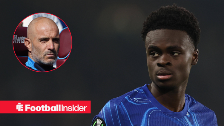 Chelsea's Tyrique George, alongside a circular inset of manager Enzo Maresca