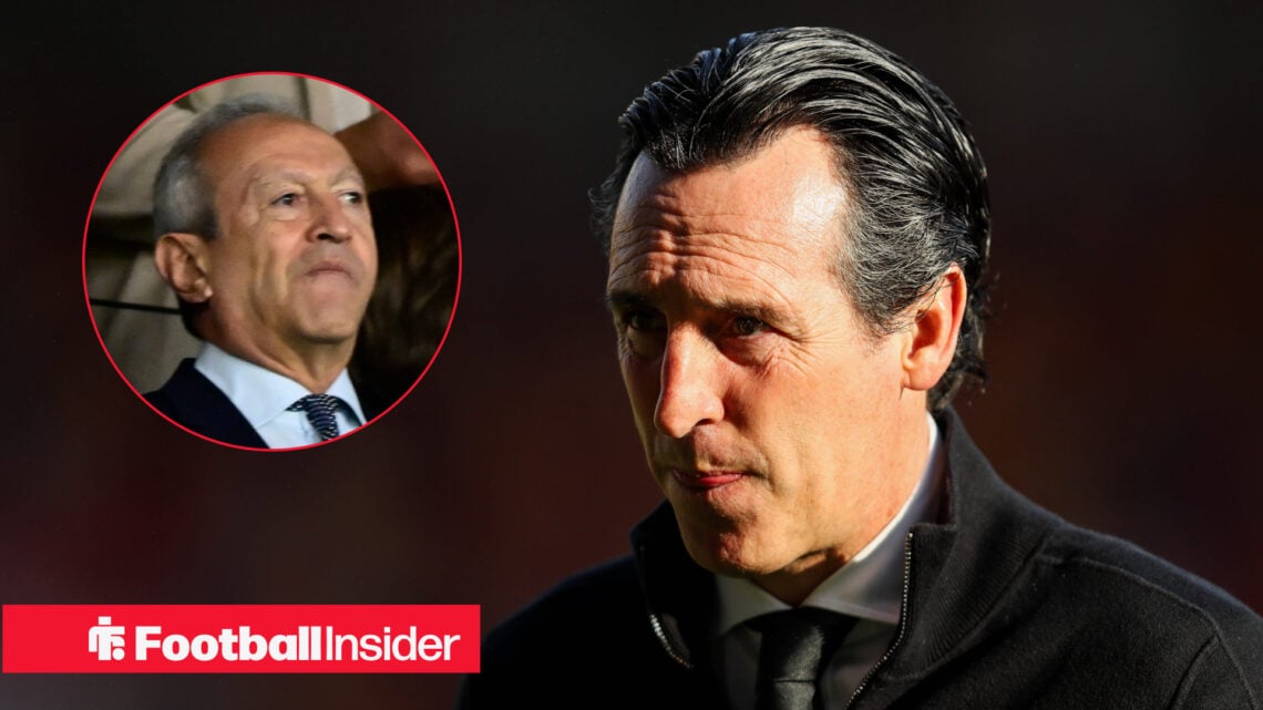 Aston Villa boss Unai Emery with Nassef Sawiris included in a circular indent