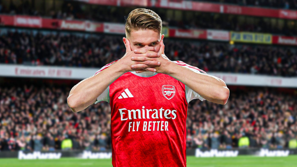 Viktor Gyokeres doing his trademark celebration at the Emirates.