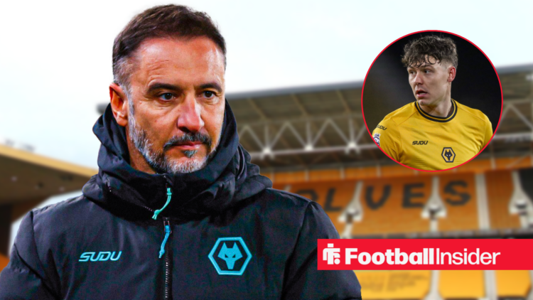 Vitor Pereira at Molineux Stadium, Jorgen Strand Larsen in a circular inset