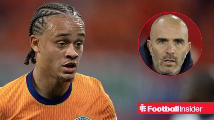 Xavi Simons in action for the Netherlands alongside a head shot of Chelsea manager Enzo Maresca