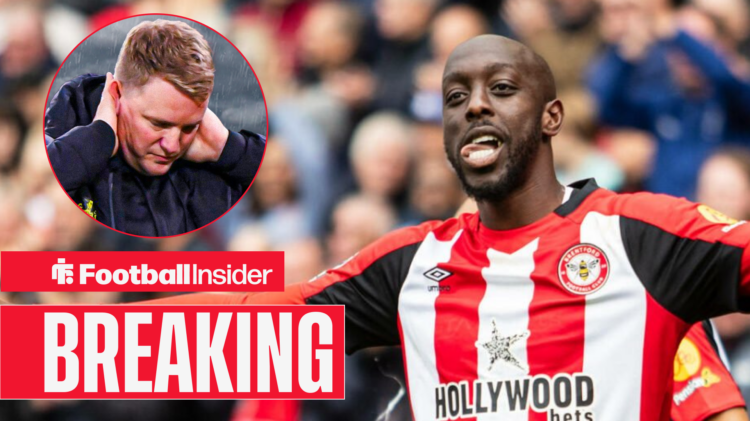 Brentford's Yoane Wissa in action, Newcastle manager Eddie Howe sad