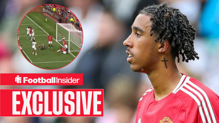 Exclusive news Leny Yoro looks on at Man United equaliser vs Fiorentina