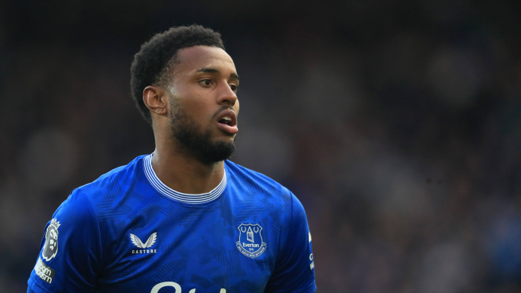 Youssef Chermiti in action for Everton, wearing their home shirt