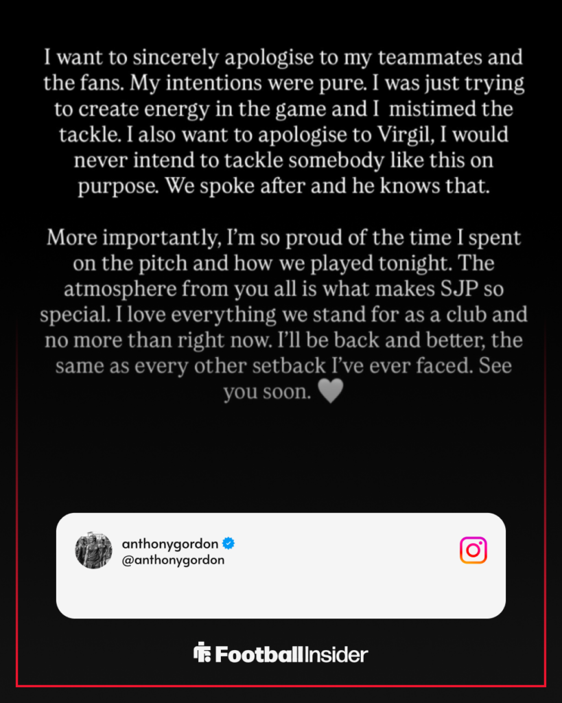 Anthony Gordon's Instagram story