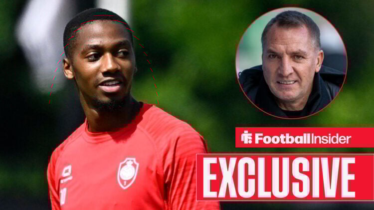 Michel-Ange Balikwisha training for Antwerp with Brendan Rodgers in a circular inset