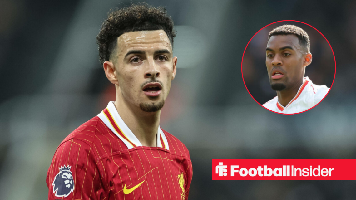 Curtis Jones in action for Liverpool with Ryan Gravenberch included in a ciruclar inset