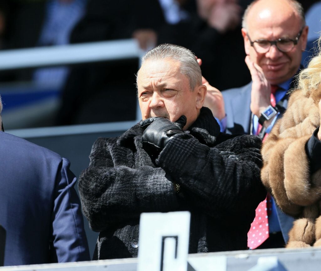 David Sullivan with his hand on his chin at the London Stadium