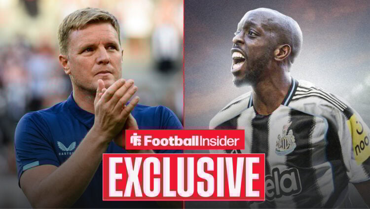 Eddie Howe applauds fans with Yoane Wissa in Newcastle's home kit