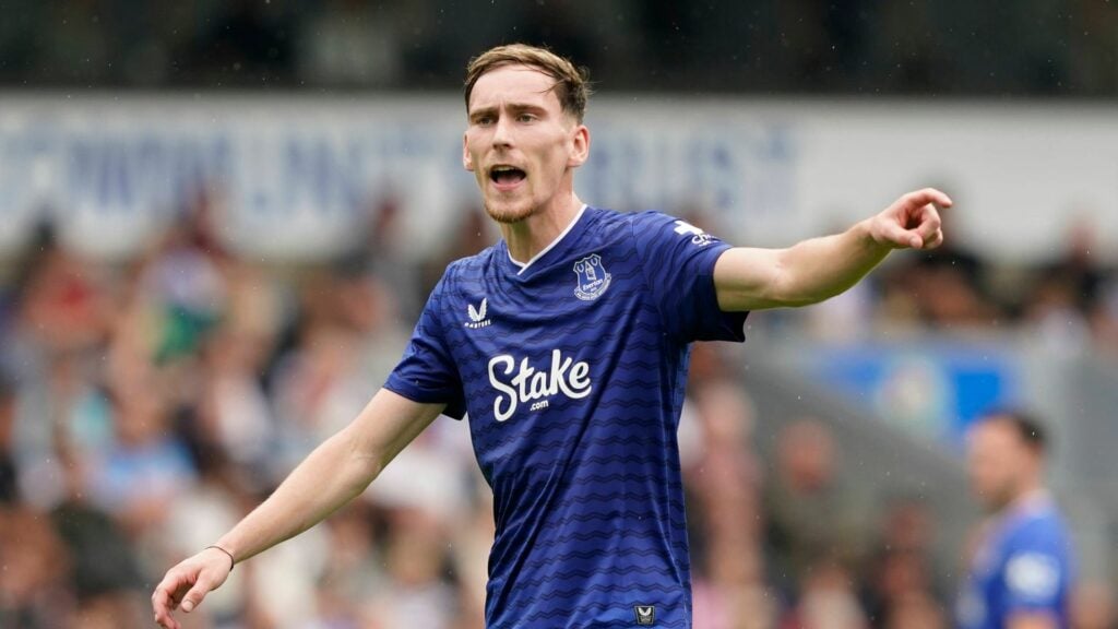 James Garner points and shouts playing for Everton