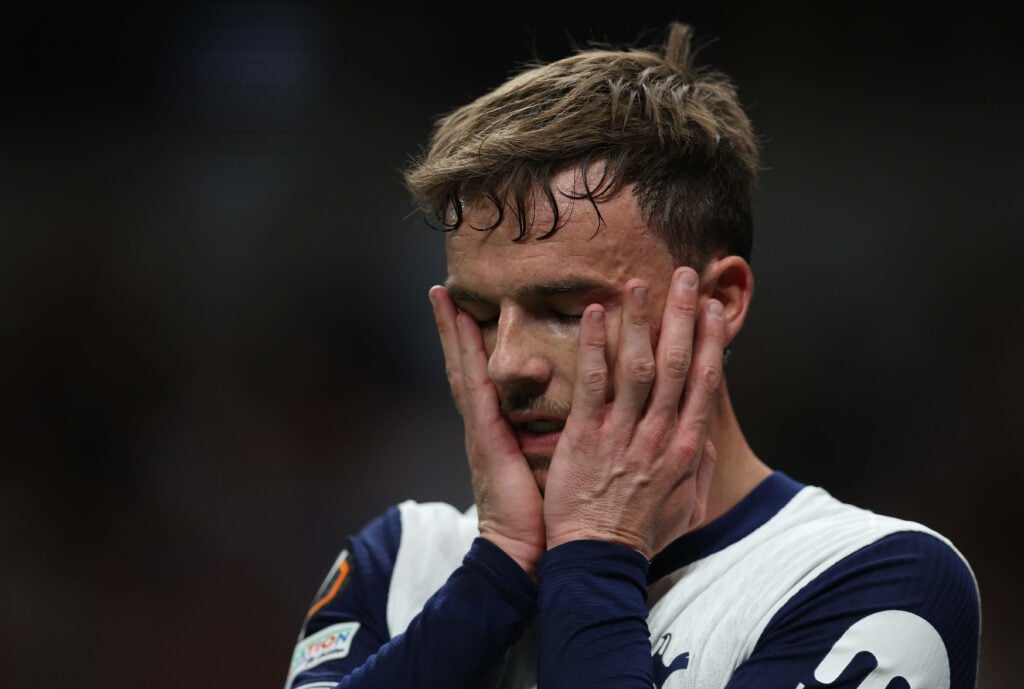 James Maddison Tottenham head in hands