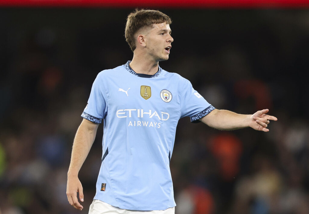 James McAtee in action for Manchester City