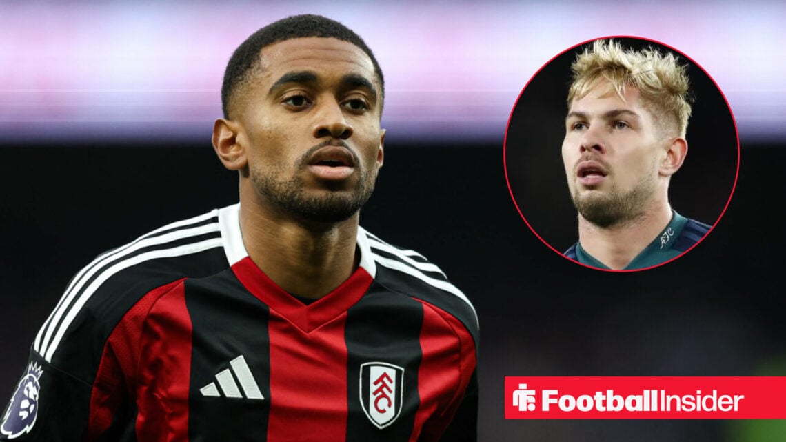 Reiss Nelson in action for Fulham with Emile Smith Rowe in a circular inset