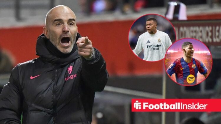 Enzo Maresca shouting on the touchline, Kylian Mbappe and Marcus Rashford in circular insets