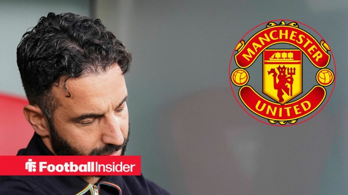 Ruben Amorim looks dejected on the Manchester United bench