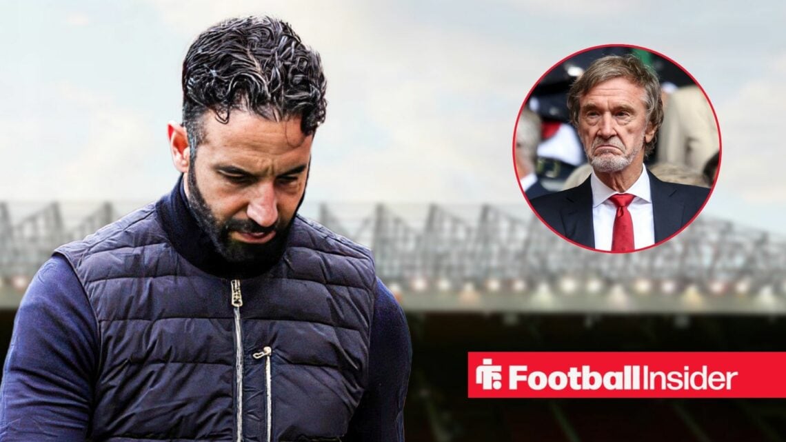 Ruben Amorim hangs his head, Jim Ratcliffe looks on from a circular inset