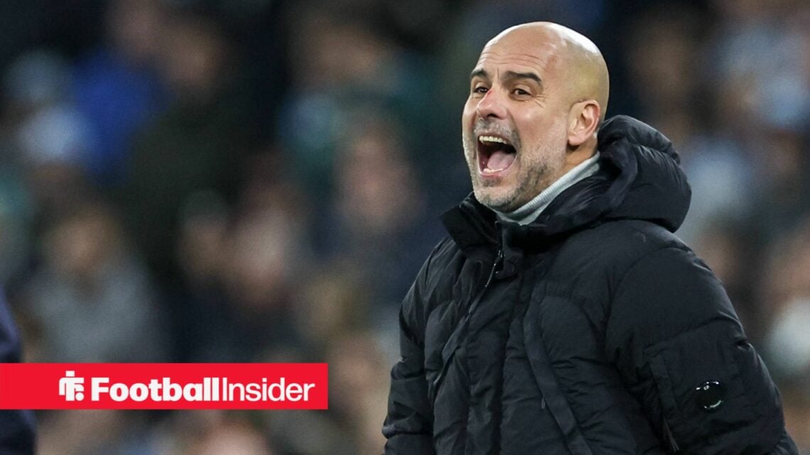 Pep Guardiola shouts instructions from the Man City touchline