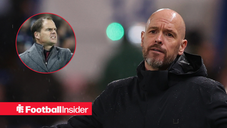 Erik ten Hag on the Old Trafford touchline as Frank de Boer shouts in a circular inset