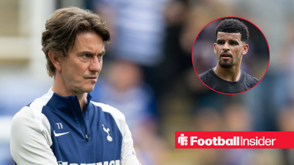 Thomas Frank looks on from the touchline, Dominic Solanke in a circular inset
