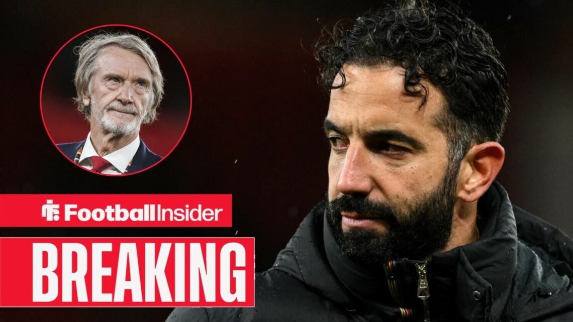 Ruben Amorim looks across at Jim Ratcliffe in a circular inset