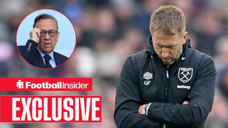 Graham Potter stands with his arms crossed, David Sullivan in a circular inset