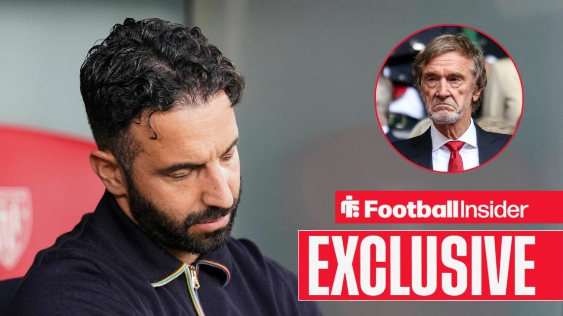Ruben Amorim hangs his head as Jim Ratcliffe looks on from a circular inset