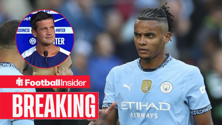 Manuel Akanji in action for Man City, Cristian Chivu in a circular inset