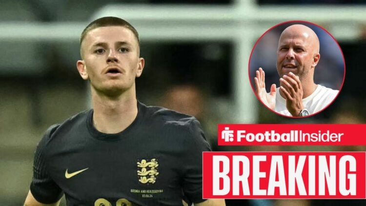 Adam Wharton in action for England, with Arne Slot in a circular inset