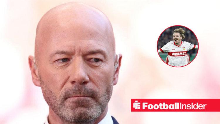 Newcastle United legend Alan Shearer alongside an image of Nick Woltemade