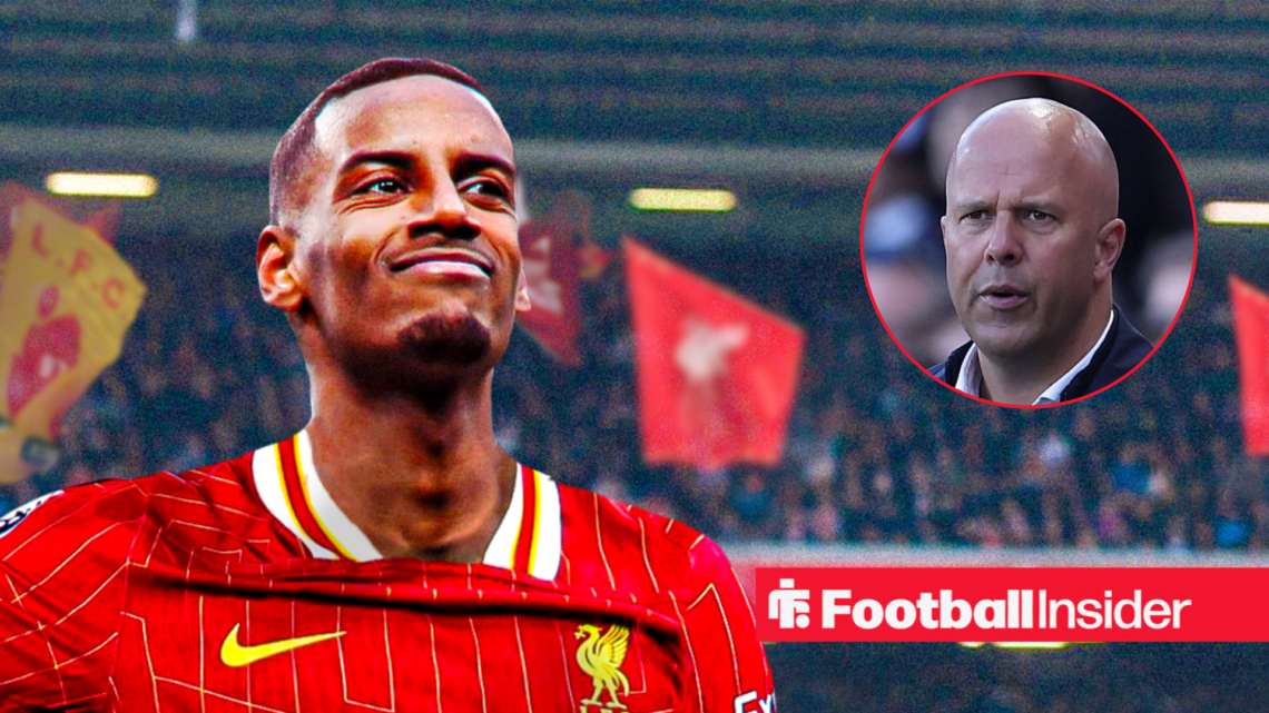 Alexander Isak looking smug for Liverpool on the left with Arne Slot concerned on the right