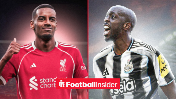 Alexander Isak in a red Liverpool kit and Yoane Wissa in a black and white Newcastle kit