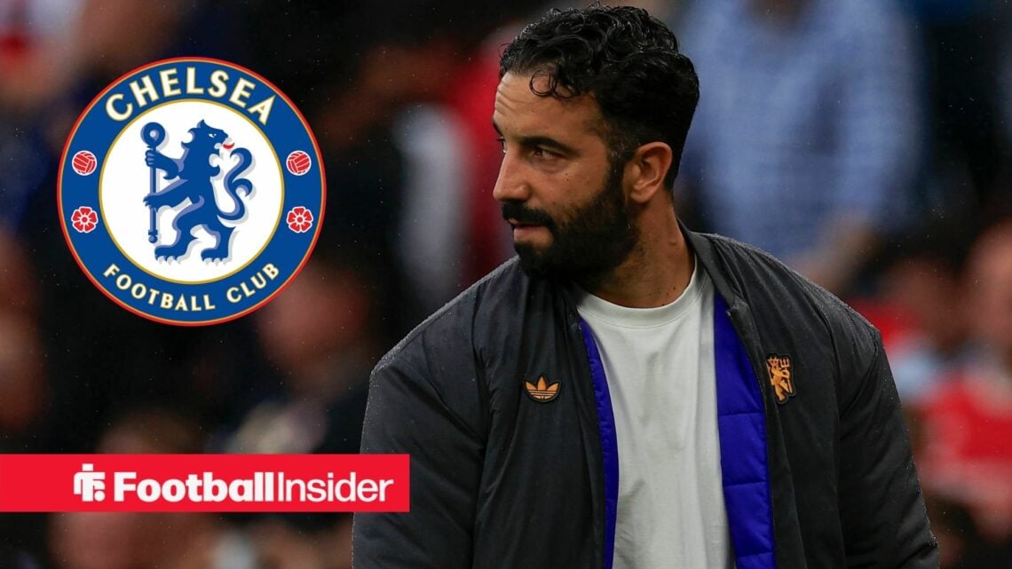 Man United boss Ruben Amorim with Chelsea badge inset