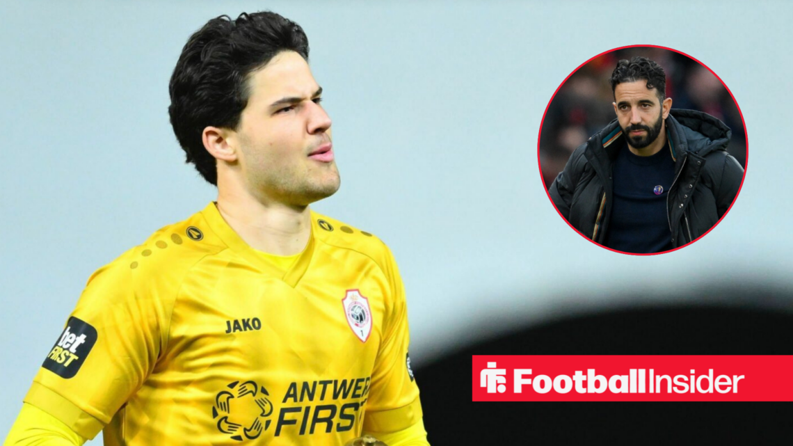 Senne Lammens in a Antwerp kit, Ruben Amorim in a circular inset