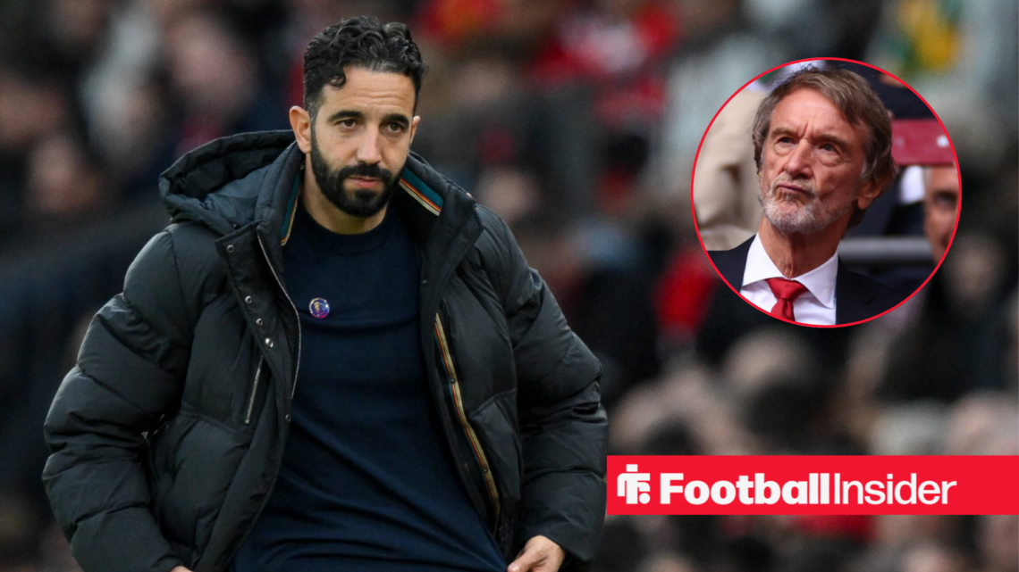 Sir Jim Ratcliffe looking frustrated, with Ruben Amorim annoyed