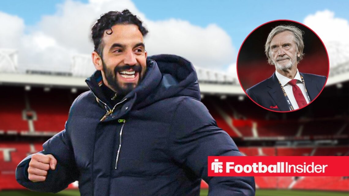 Ruben Amorim celebrating, Jim Ratcliffe in a circular inset