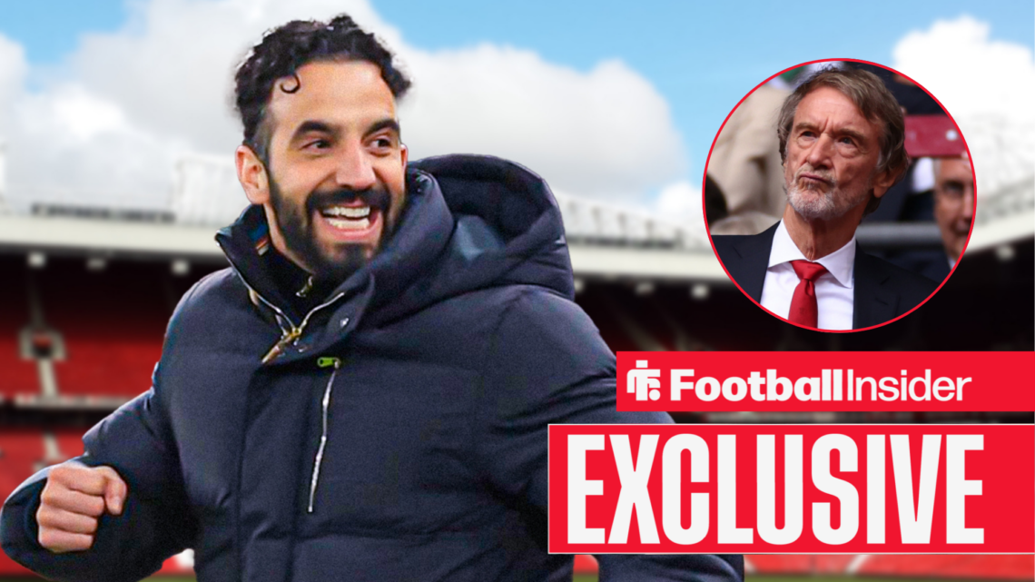 Ruben Amorim celebrating, Jim Ratcliffe in a circular inset