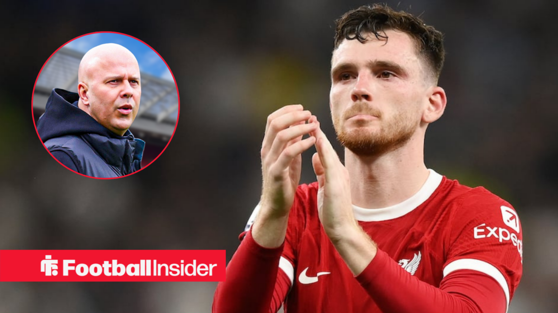 Andy Robertson in Liverpool shirt with Arne Slot inset