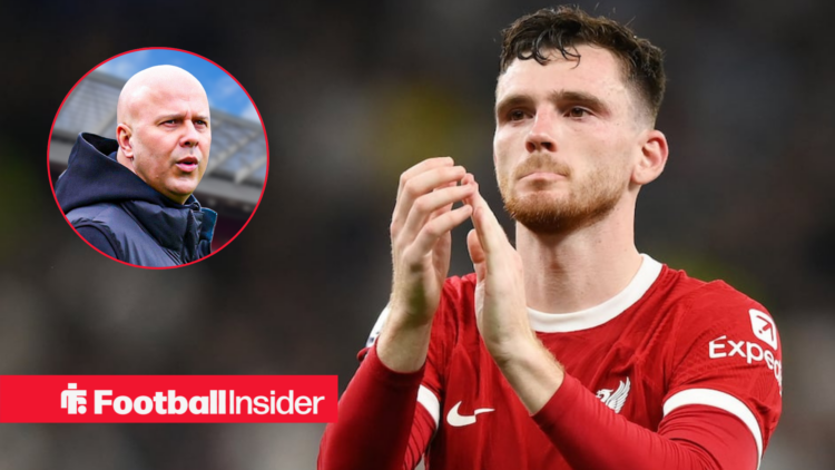 Andy Robertson in Liverpool shirt with Arne Slot inset