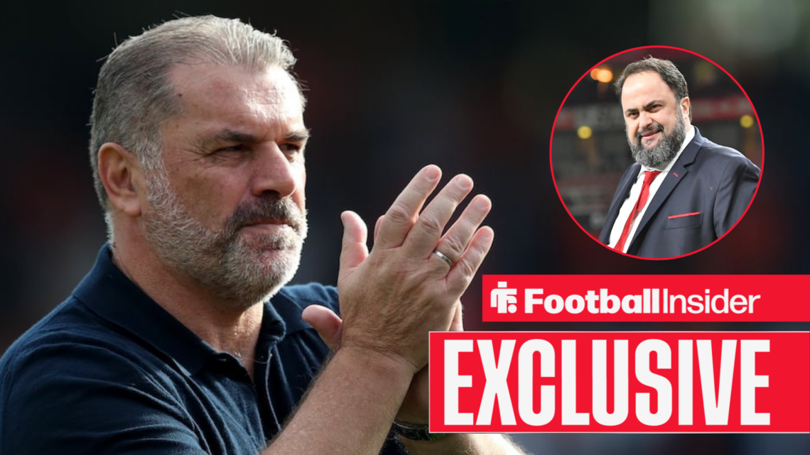Ange Postecoglou clapping, Evangelos Marinakis in a circular inset
