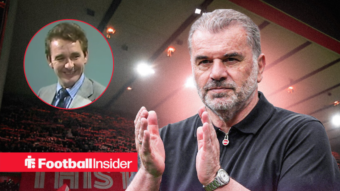 Ange Postecoglou clapping at the City Ground, Brian Clough in a circular inset