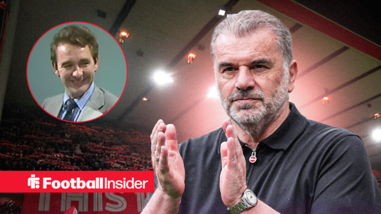 Ange Postecoglou clapping at the City Ground, Brian Clough in a circular inset