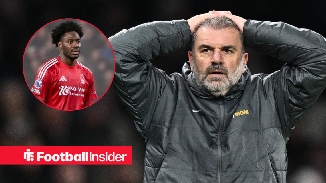 Ange Postecoglou with hands on his head, Ola Aina in a circular inset