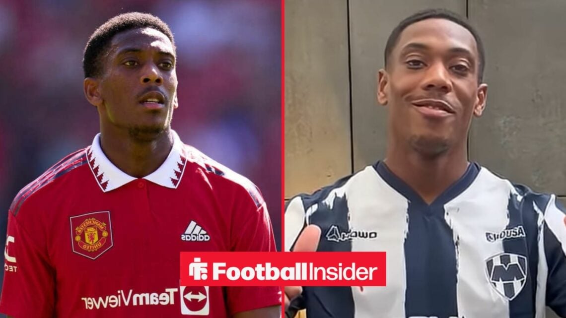 Anthony Martial on both sides of the screen, one in a Man United shirt and one in a Monterrey shirt