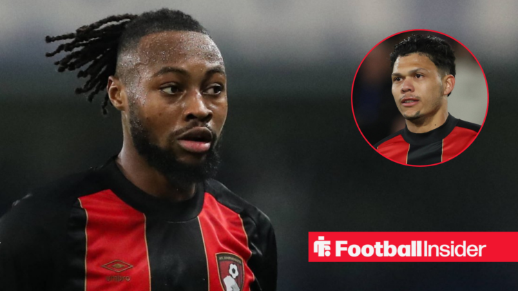Antoine Semenyo in home Bournemouth shirt with Evanilson inset