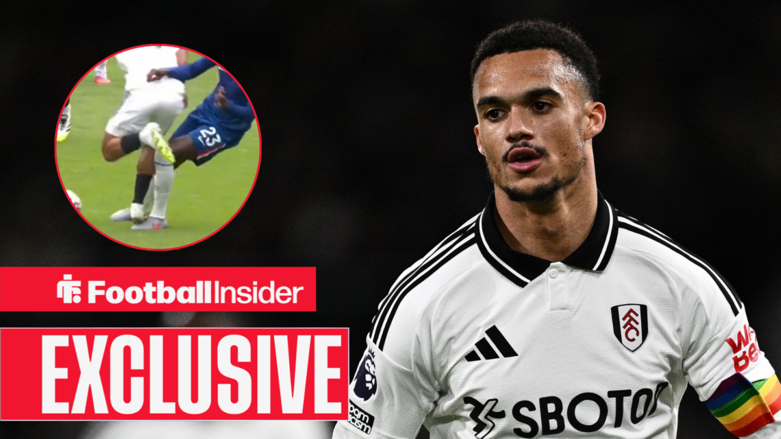 Antonee Robinson in a Fulham shirt, Rodrigo Muniz's challenge in a circular inset