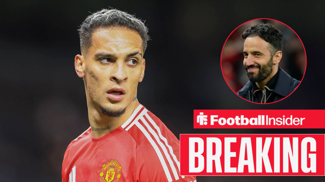 Antony in action for Man United, Ruben Amorim in a circular inset